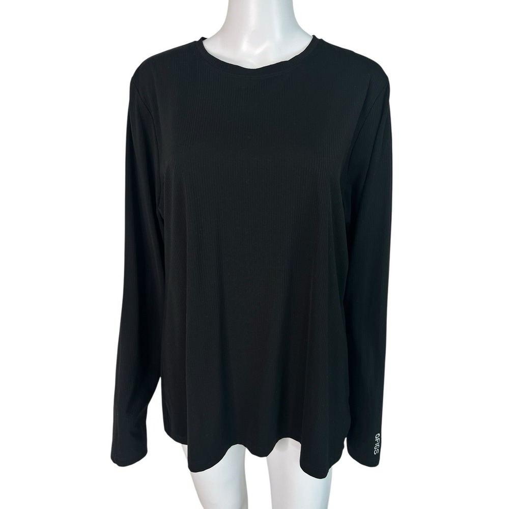 FIGS Women's 2XL Top T Shirt Black Ribbed Long Sleeve Healthcare Underscrub